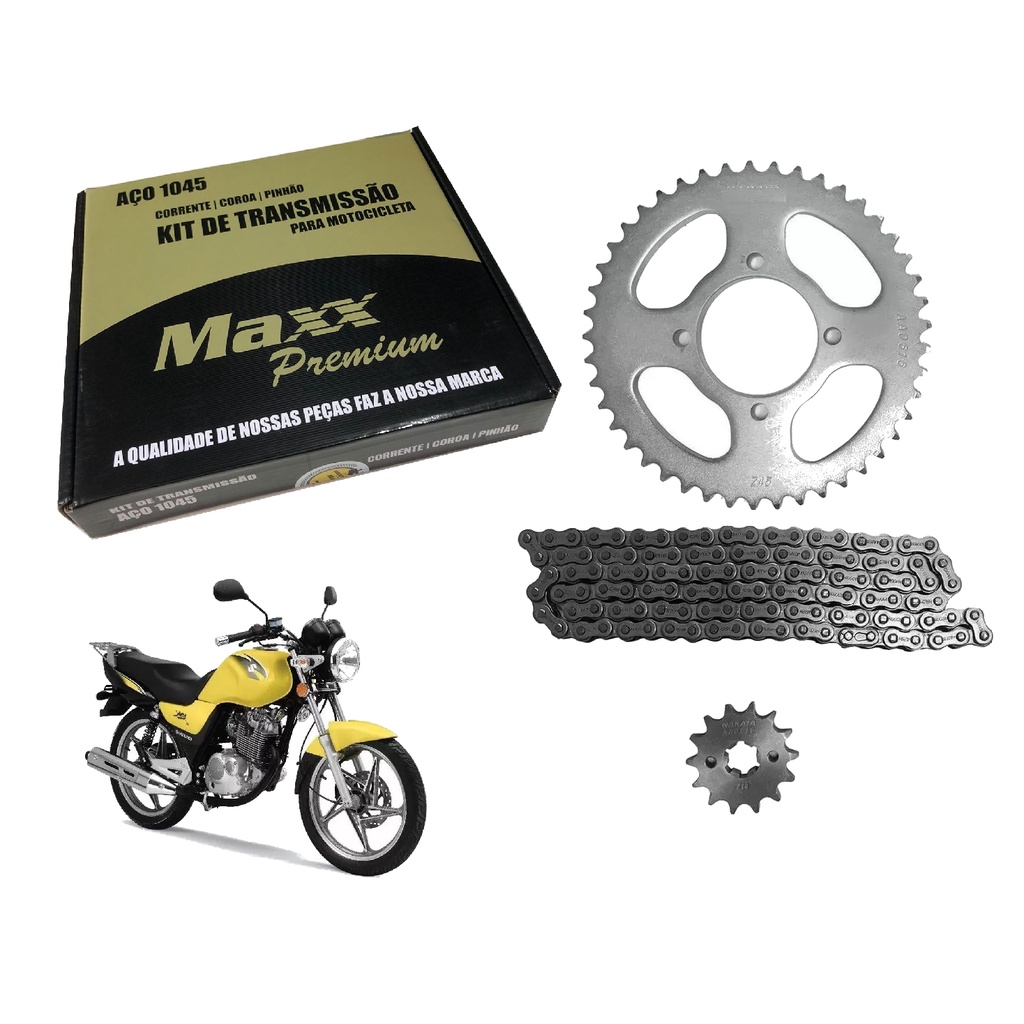 Kit Relação Transmissão Tração - Suzuki Yes/ Intruder 125 (coroa/ corrente/ pinhão) Aço 1045