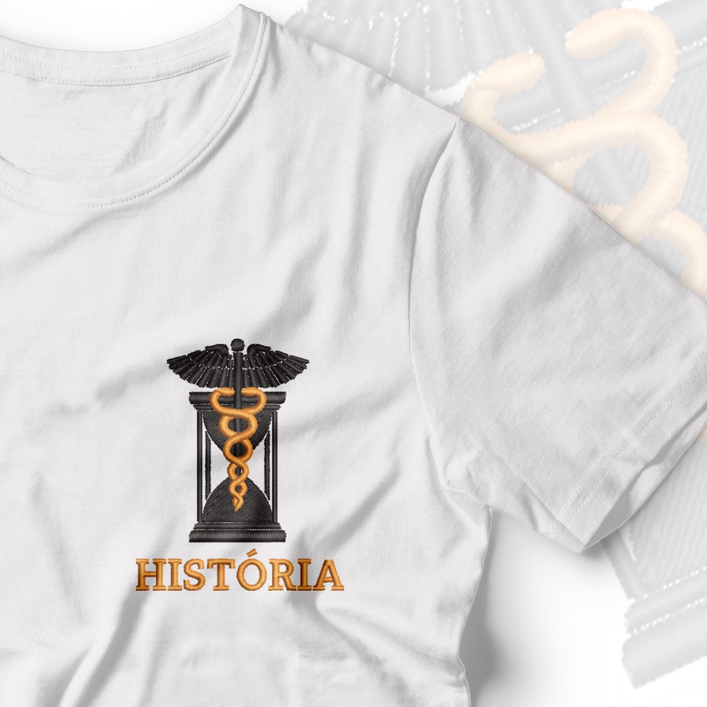 Camisa História Bordada Símbolo História em Malha PV Antipiling Faculdade de História Camiseta Feminina e Masculina