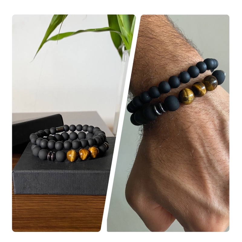 Pulseira masculina de pedra natural