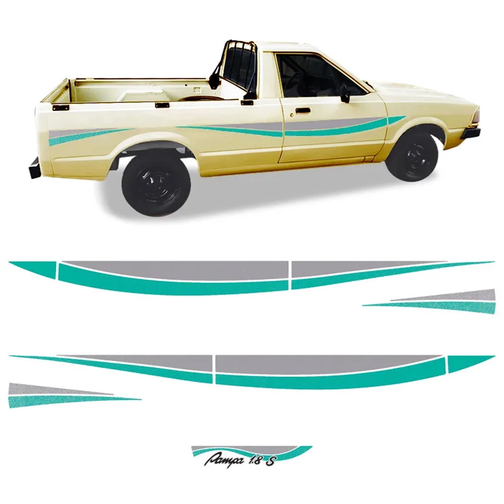 Kit Adesivo Faixa Lateral Traseira Ford Pampa 1.8 S Verde