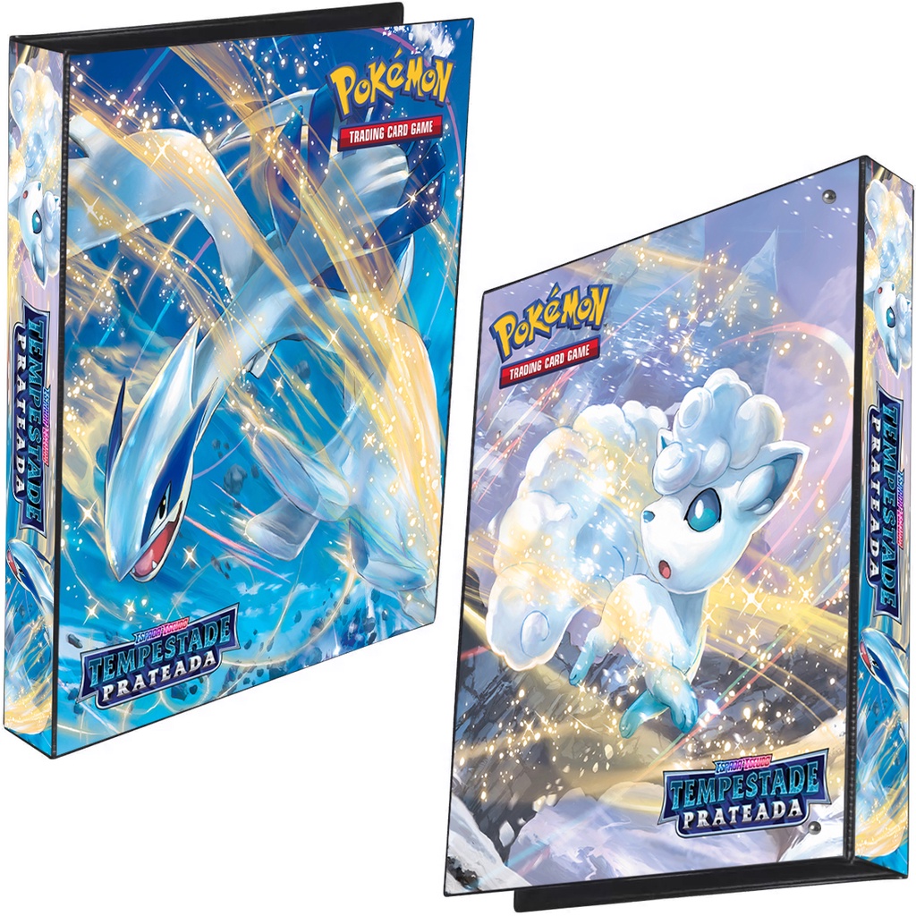 Pasta Fichário Álbum Pokémon Espada e Escudo Tempestade Prateada Lugia e Vulpix 4 Argolas Capa Dura