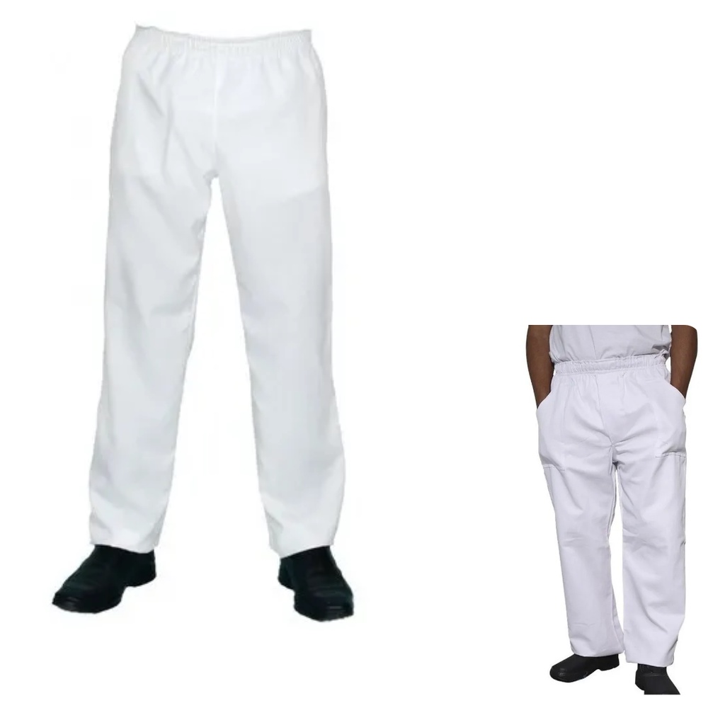 Calça Brim Branco Elastico s/ bolsos Uniforme Uso Profissional para Acougue Peixeiro Padeiro Pizzaiolo Cozinheiro Cozinha