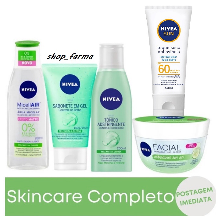 Kit Skin Care Nivea Pele Mista Acneica a Oleosa com Gel com 5 produtos ...