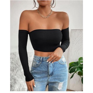 Crooped Feminino Ombro A Ombro Ciganinha Canelado Tendencia