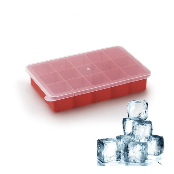 Forma De Gelo Quadrado 15 Cubos Em Silicone Com Tampa Livre De Bpa - Home & Living