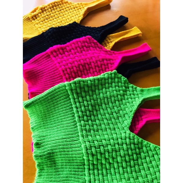 top cropped tricot TIJOLINHO feminino alcinha moda neon tricô blogueira verão Tricô Tendencia Moda