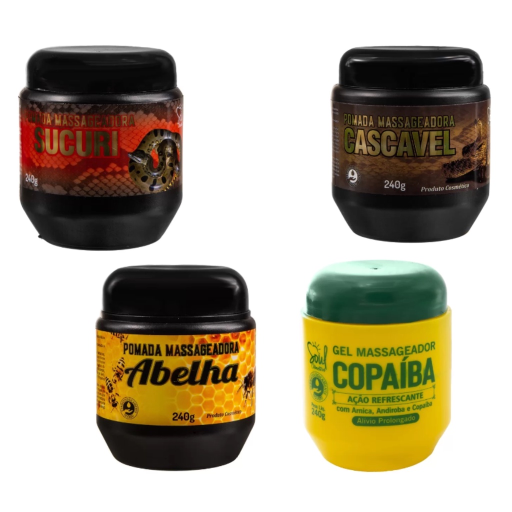 Kit 4 Gel Massageador Banha de Cascavel Sucuri Veneno de Abelha e Copaíba Shopee Brasil