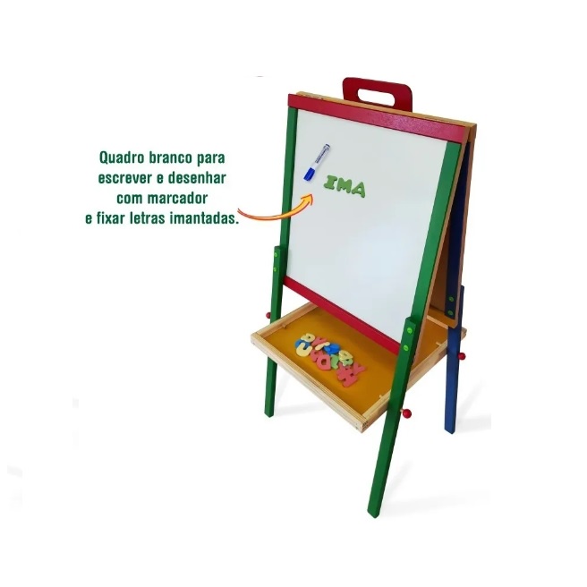Lousa Magnética Portátil Infantil Quadro Cavalete Educativo Dobrável Giz Caneta Carimbras