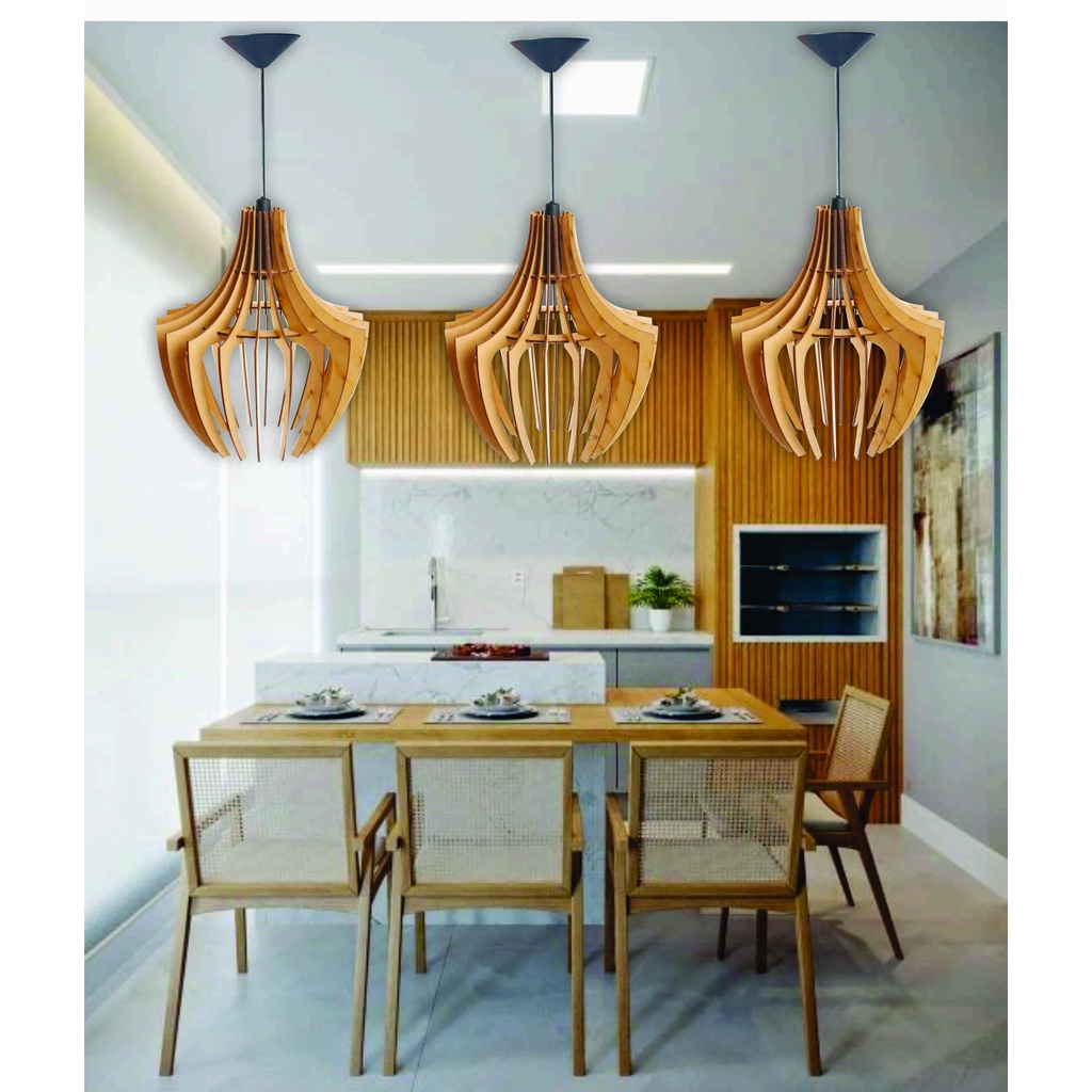 Kit 3 Luminária Pendente Lustre Mdf Aranha Teto,  Gourmet, Sala, Cozinha, Sem Fio