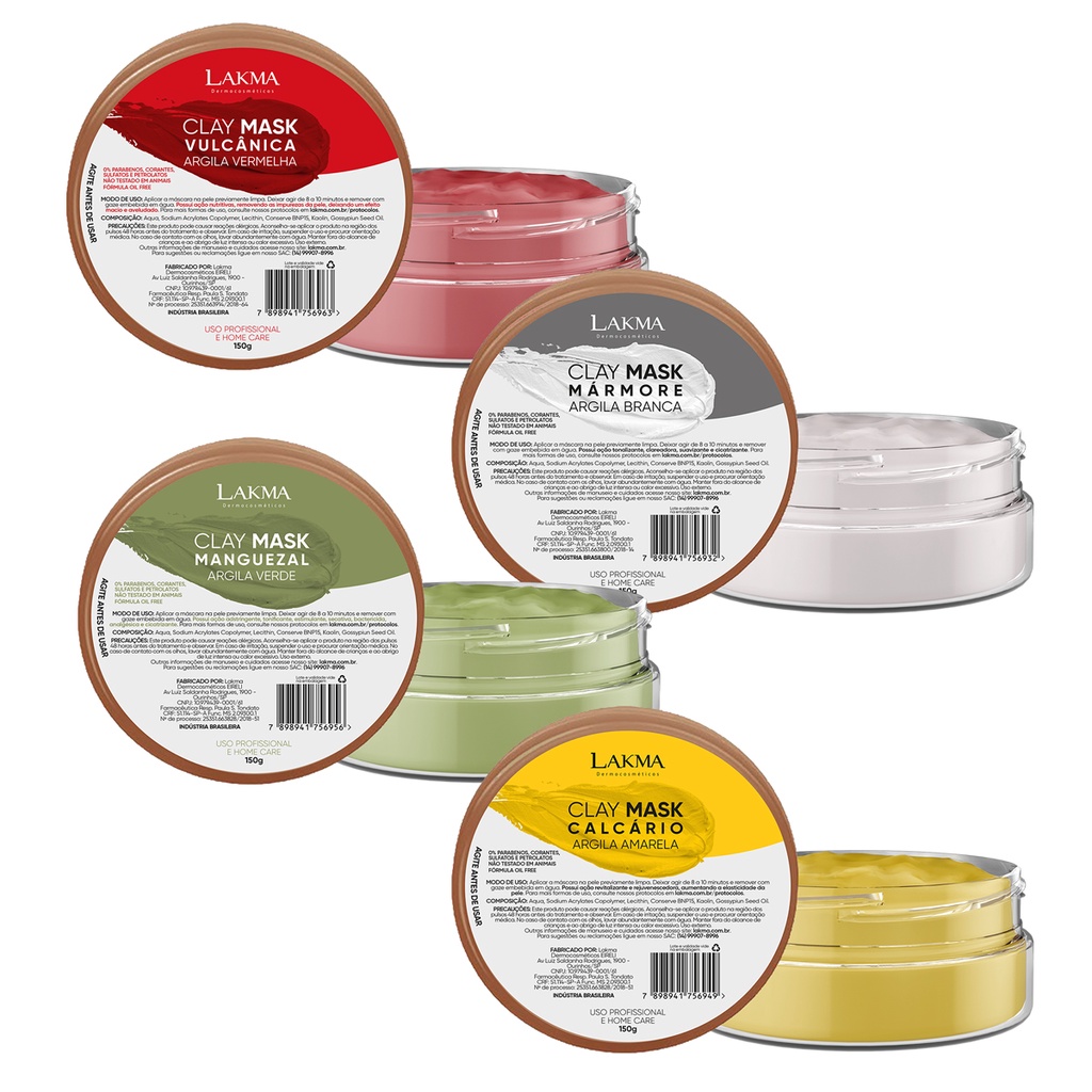 Kit Clay Mask Terras do Brasil: Máscara Facial Argila Lakma 4x150g em Oferta na Shopee