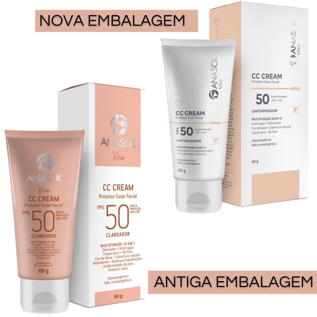 CC Cream Facial Anasol CLAREADOR Claro FPS 50 Vegano 60g