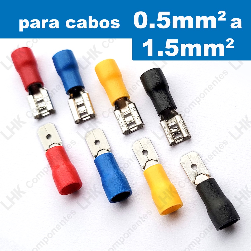 Terminal elétrico Pré isolado Macho e Fêmea 0,5mm a 1,5mm em Oferta na Shopee