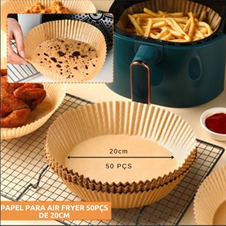 Papel Forro Para Fritadeiras Air Fryer Antiaderente De 20cm Descartável 50Pçs