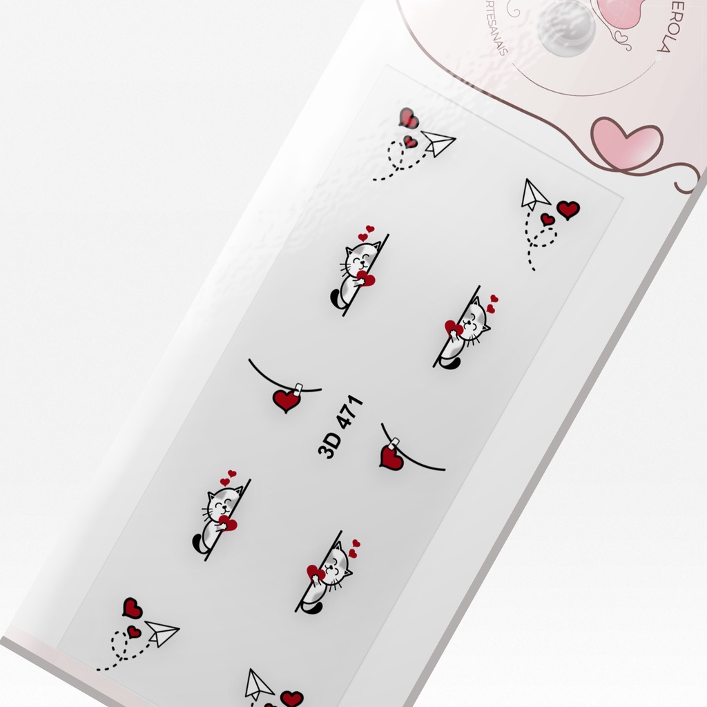 Adesivo 3D de Unhas-Gatinho, avião e coração-3D 471 em Oferta na Shopee