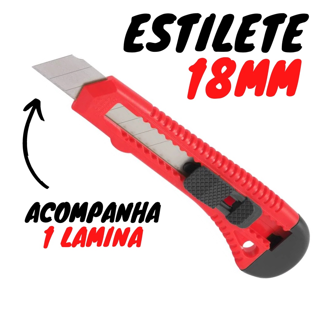 Estilete Grande Lâmina 18mm Vermelho