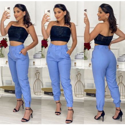 Calça Feminina Alfaiataria Linhão Com Botões Feminina Moda Feminino