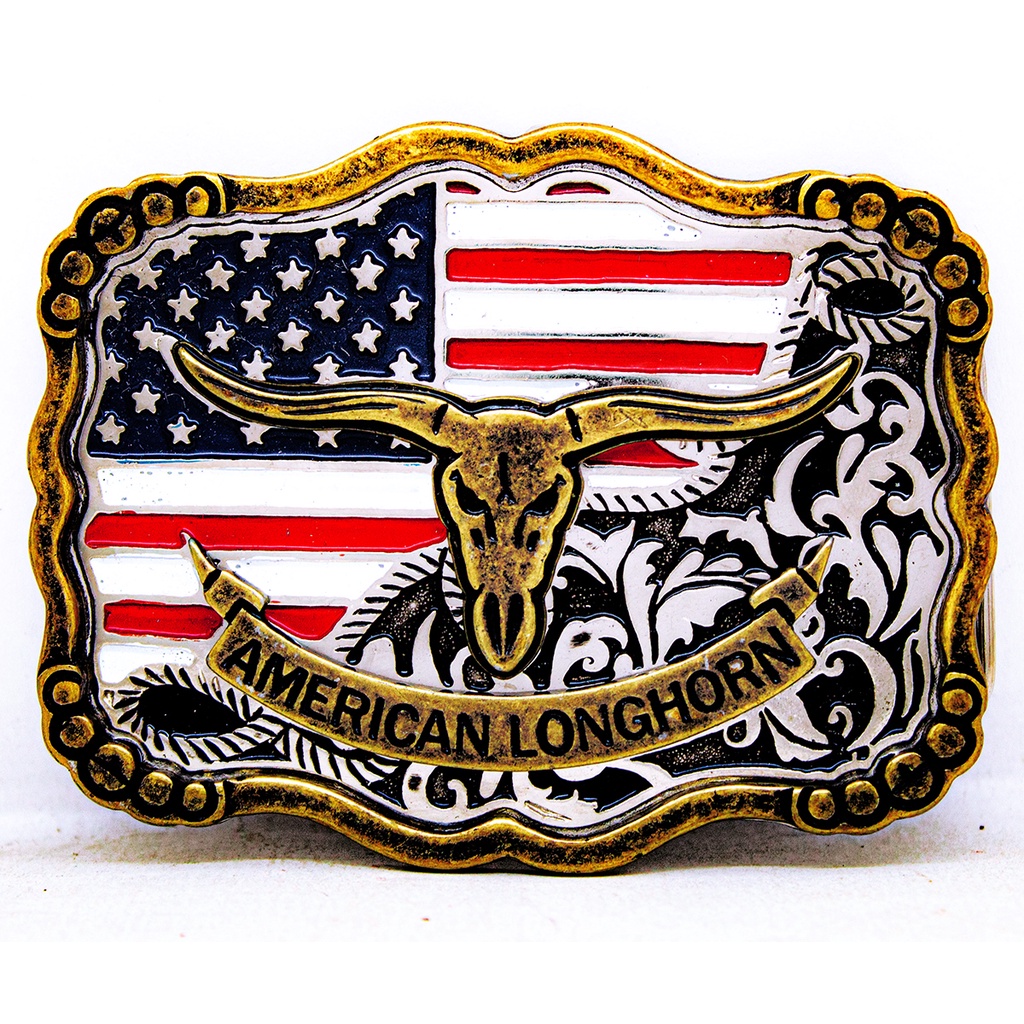 Fivela Banderia Eua Country Touro American Longhorn Peao em Oferta na Shopee