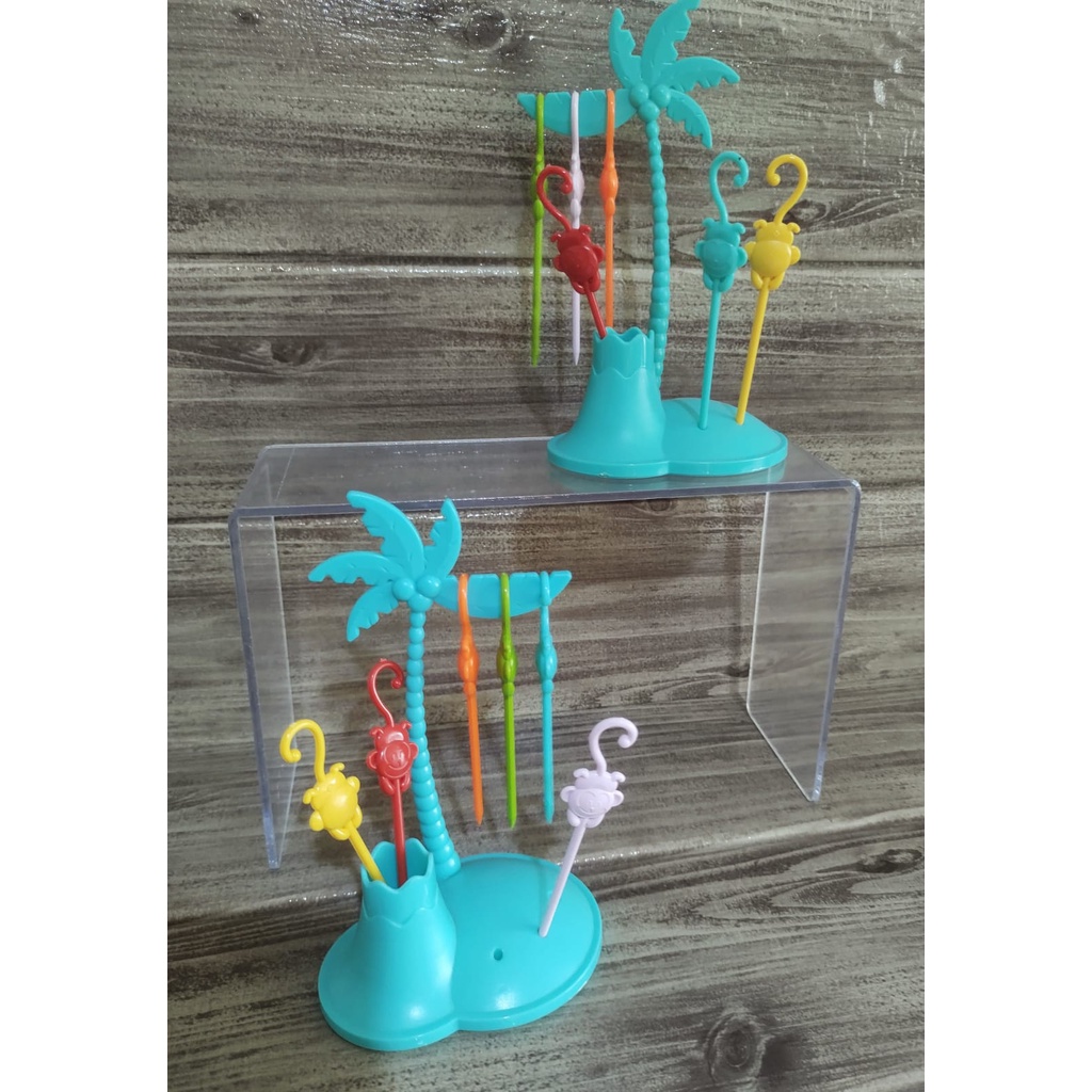 Pegador De Petisco Palito de Plástico 6 Peças Temático 1 Coqueiro Macacos Paliteiro Bichinhos Bicho Cozinha Criativa Churrasco Petisqueira Decoração