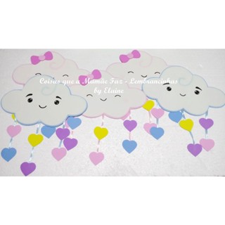 Enfeite de nuvem em EVA tam. aprox. 30cm alt x 29cm larg. chuva de amor benção decoração painel escolar sala de aula aniversário chá de bebê batizado mesversário chá revelação material pedagógico