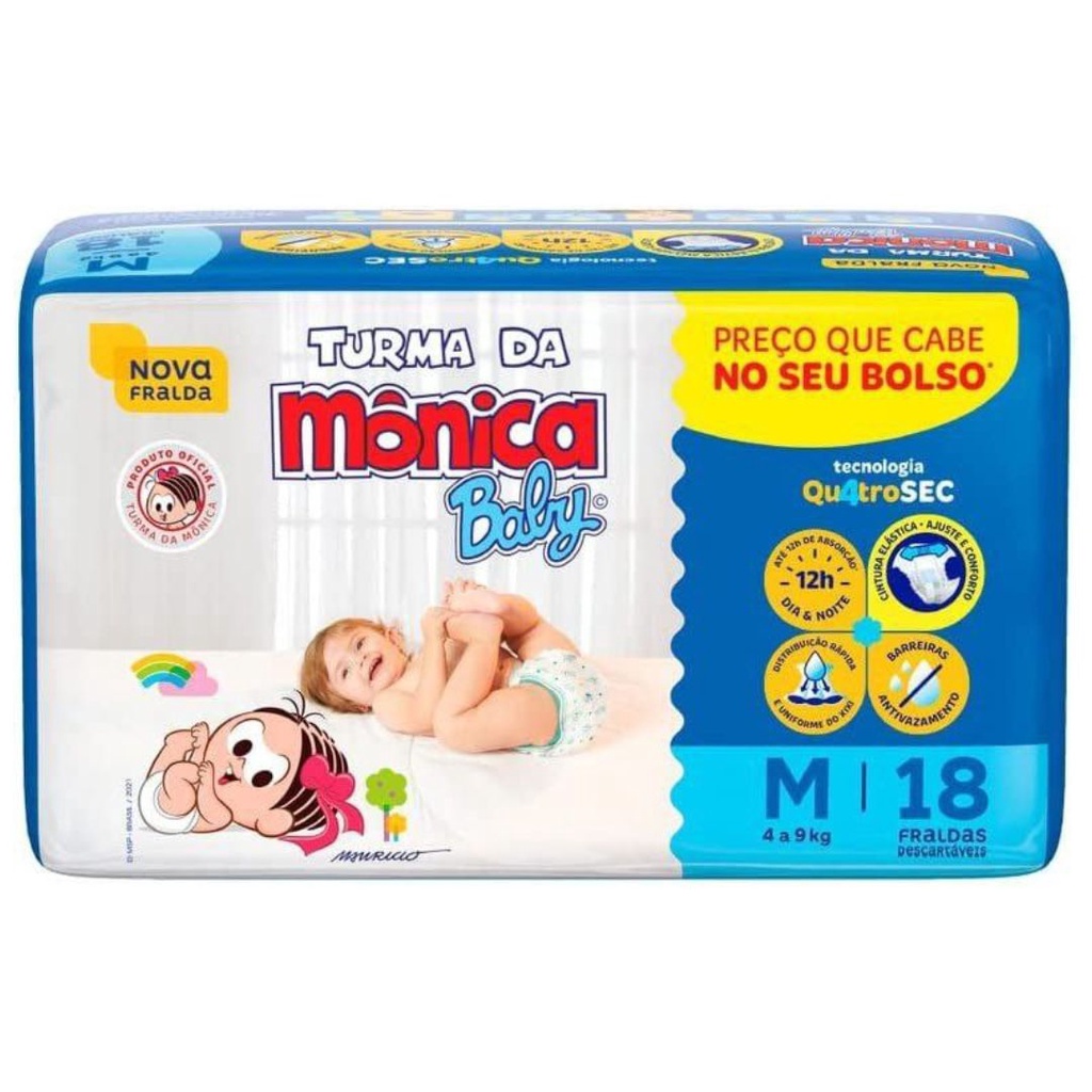 Fralda Descartável Turma da Mônica Baby QuatroSec Vários Tamanhos- 01 Unidade em Oferta na Shopee