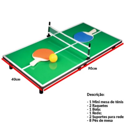 Mini Mesa de Ping Pong Mesa de Tenis 90X40 com Rede e Raquetes