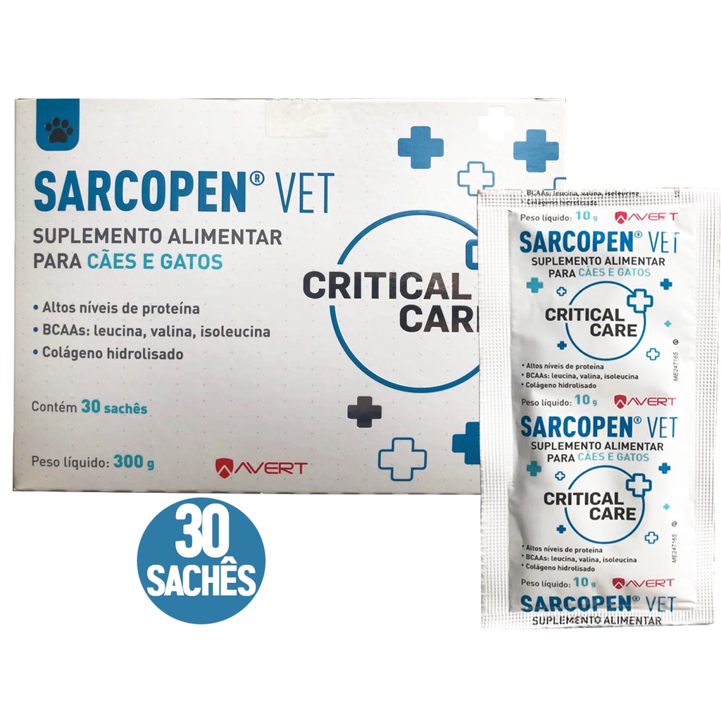 30 Saches Sarcopen Vet Suplemento Alimentar Cães e Gatos Avert