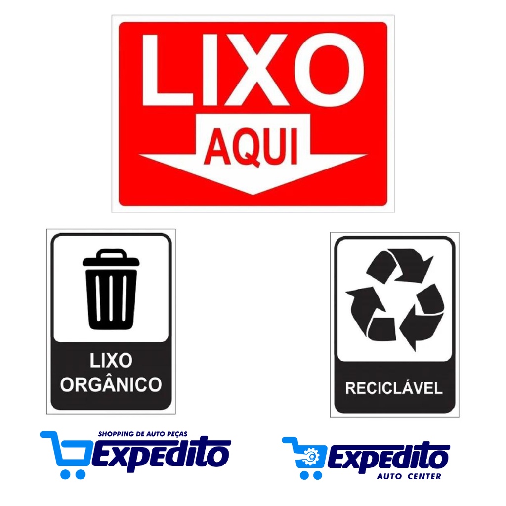 Placa de Sinalização Lixo Aqui Lixo Orgânico Lixo Reciclável