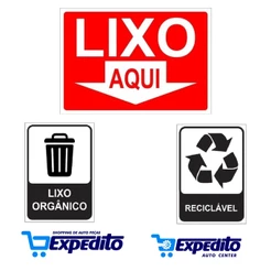Placa de Sinalização Lixo Aqui Lixo Orgânico Lixo Reciclável