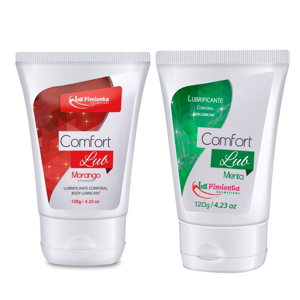Kit 2 Lubrificante Íntimo Pote Grande 240g Comfort Lub Neutro À Base D'Água Incolor Morango Menta Chiclete La Pimienta SEX SHOP