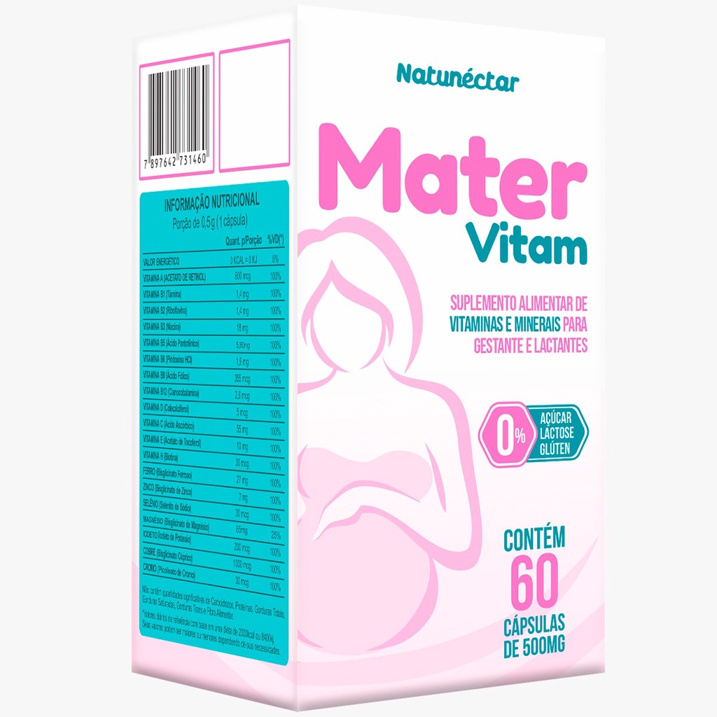 Mater Vitam 500mg 60 Cápsulas Suplemento Gestante Lactantes Mamãe - Natunéctar