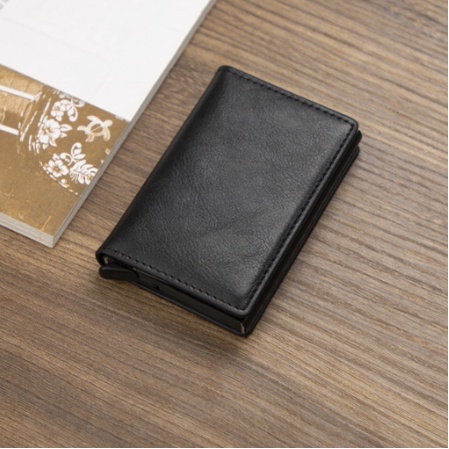 Carteira Porta Cartões De Couro Antifurto Fibra