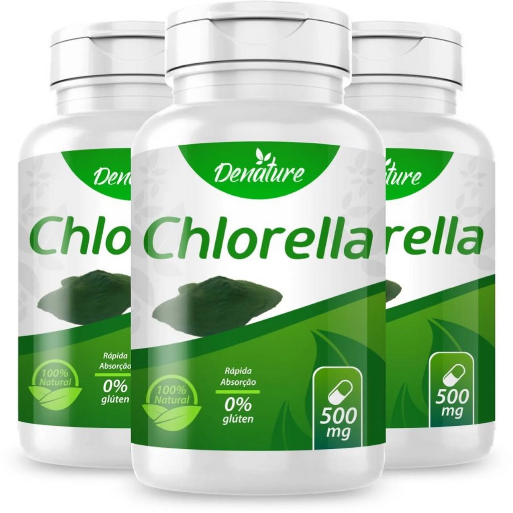 KIT 3 Chlorella 500mg 100 Cápsulas Denature - Clorela