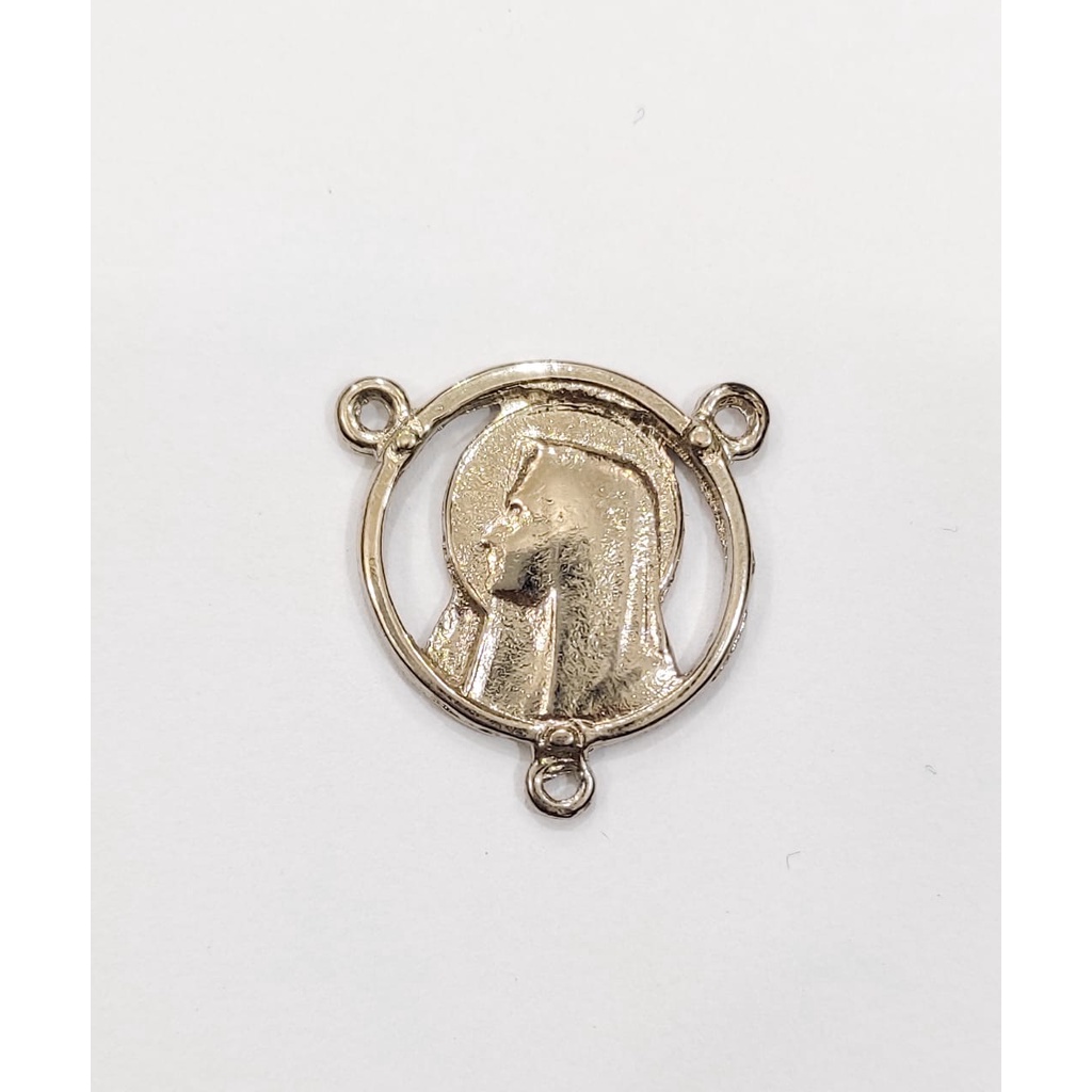 Entremeio Face Nossa Senhora Dourado Redondo Vazado 2,5cm Metal Para Terços Artesanato Religioso