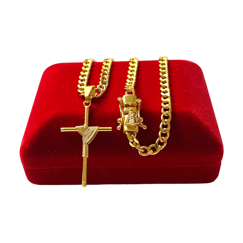CORRENTE GRUMET 4MM - CRUZ MINIMALISTA - BANHO DE OURO 18K - UNISSEX - FEIXO GAVETA EDIÇÃO ESPECIAL NOSSA SENHORA