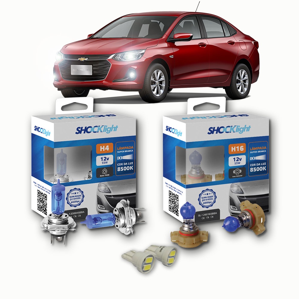 KIT lâmpadas Super brancas 8500K +LED T10 Chevrolet Onix plus LT LTZ 2021-2023 H4 FAROL + H16 milhas