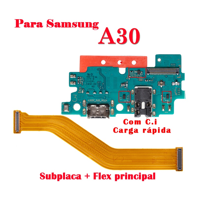 Conector Carga, Dock de Carga \ Flex de carga Para SAMSUNG Galaxy A30 (SM-A305GT/DS) turbo Original