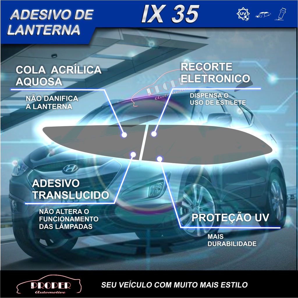 Par De Aplique Adesivo De Lanterna Ix35 Fume Claro