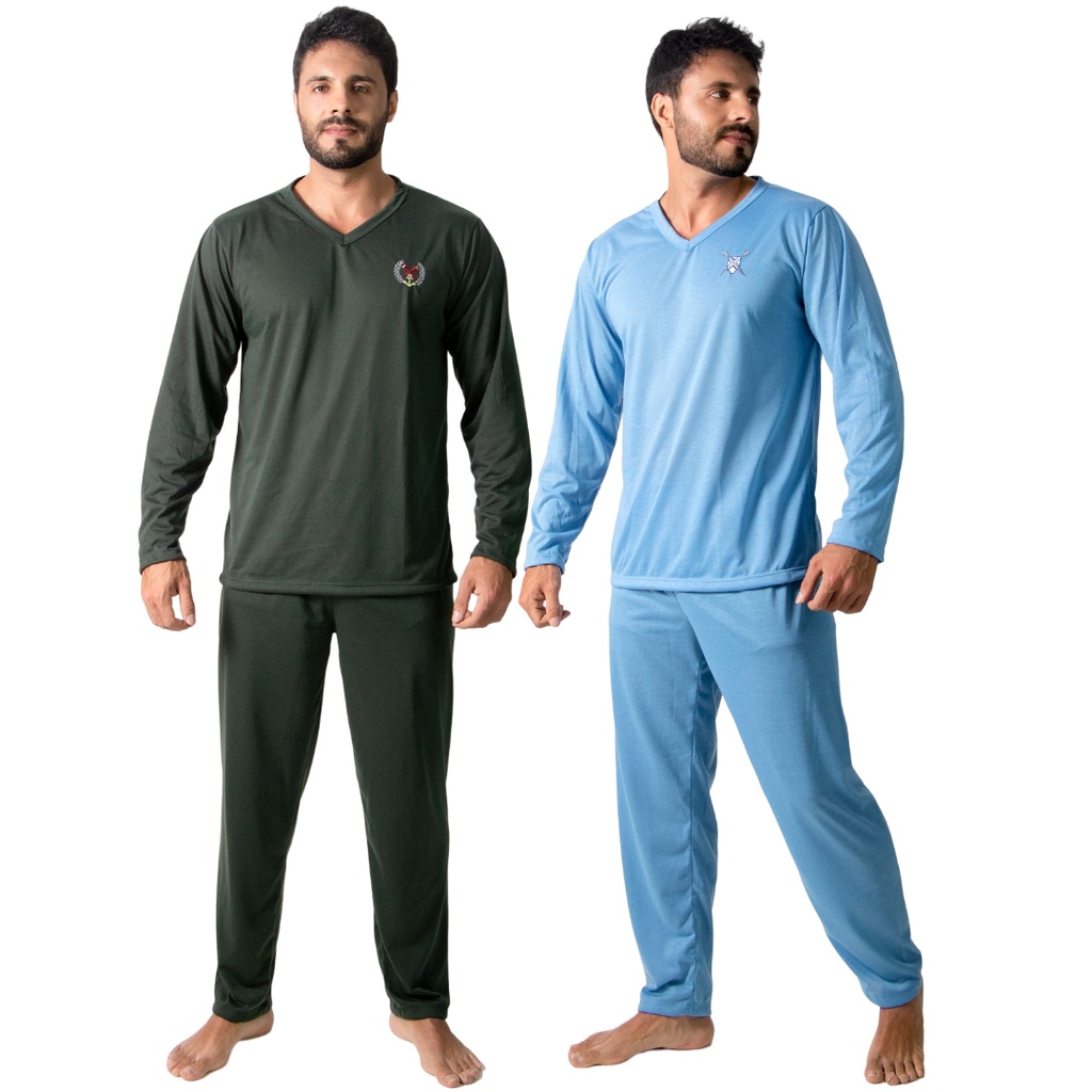 KIT 2 Pijama Masculino Conjunto Longo | Elegante, Confortável e Ideal para Dormir em Oferta na Shopee