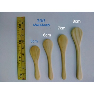 Mini colher de madeira/pau - 5cm - 100 pçs.  - potes de geleia - doces - cosméticos - lembrancinhas. em Oferta na Shopee