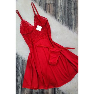Camisola Sensual Detalhes em Renda com Calcinha Feminina Pijama Linha Noite Verão Conjunto