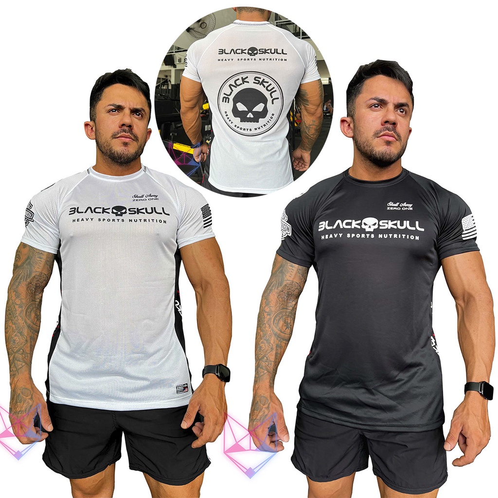 Camiseta academia treino Dry Fit - Black Skull - Corre Que Ta Baratinho