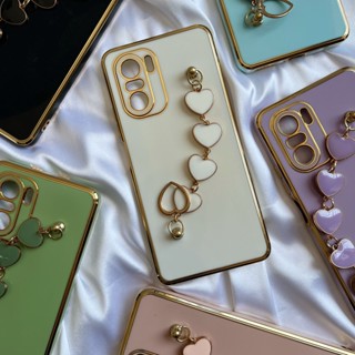 Capinha Corrente de Coração Para Xiaomi Poco F3 / Capa Case Borda Dourada (CF49)