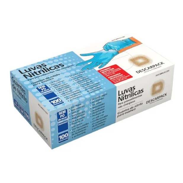 Luva Nitrílica Azul Sem Pó - Tam PP P M G Cx C/ 100 Unidades em Oferta na Shopee