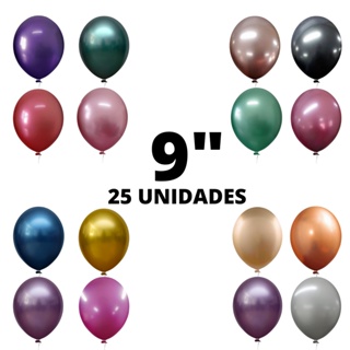 Balão Bexiga 9 Polegadas 25 Unidades Metalizado Alumínio Cromado em Oferta na Shopee