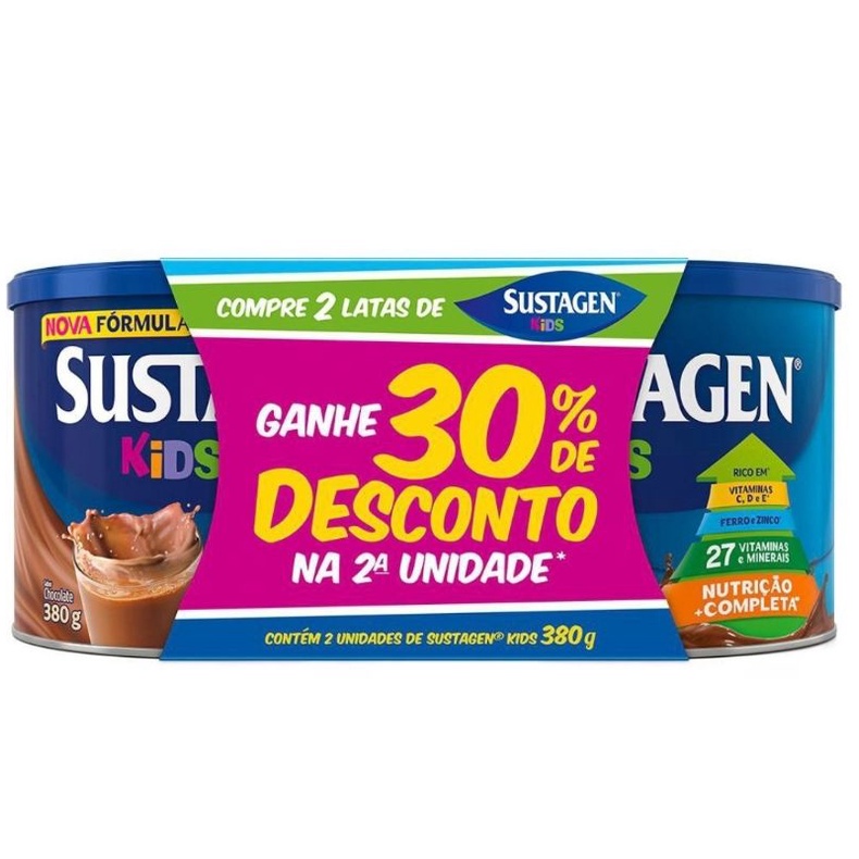 Kit Sustagen Kids C/2 Un Complemento Alimentar Infantil Sabor Chocolate C/380g
