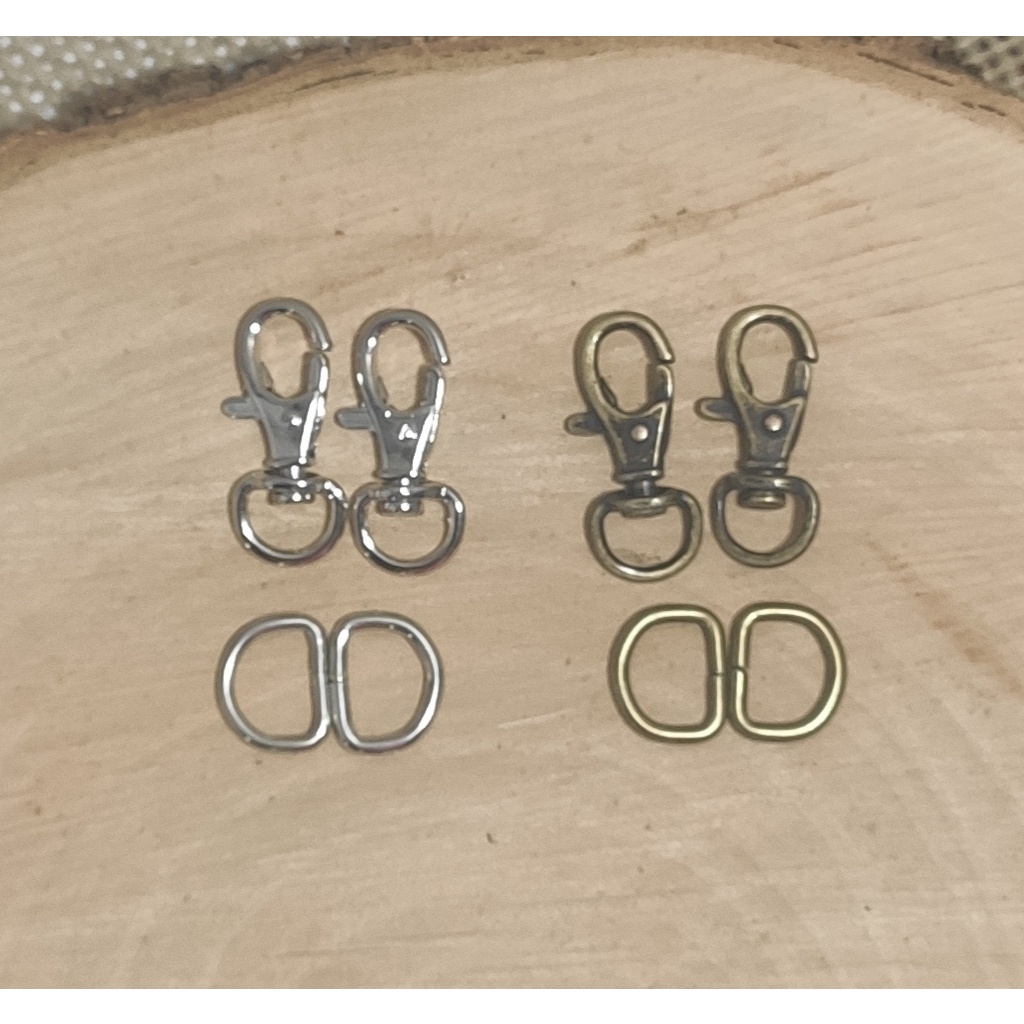 Mosquetão para Bolsas - pequeno 35mm (kit contendo 4 mosquetões e 4 argolas D)