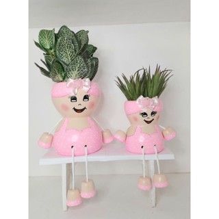 Casal Vaso Boneca Articulado P e G de Cerâmica Porta Suculentas ,Não acompanha a Flor