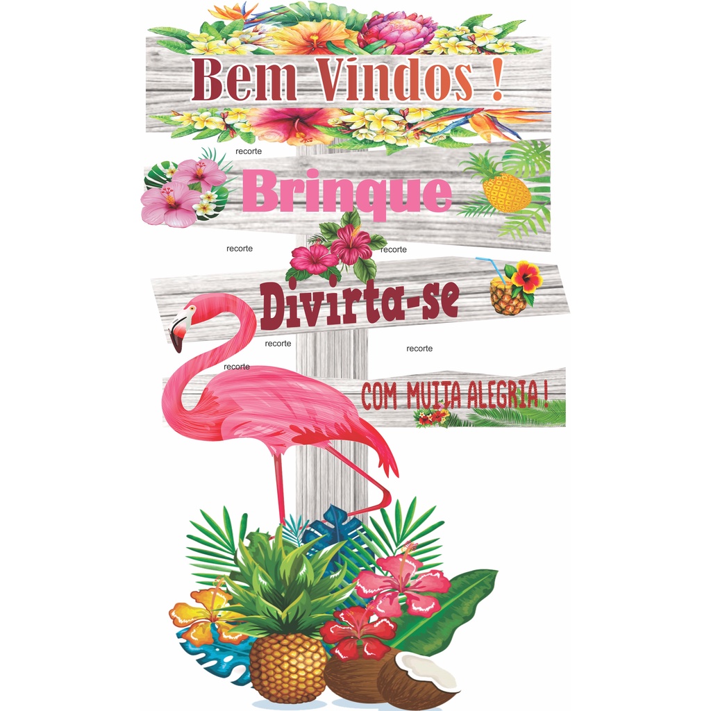 1 display placa seta indicadora mdf cenário flamingo rosa tropical decoração festa