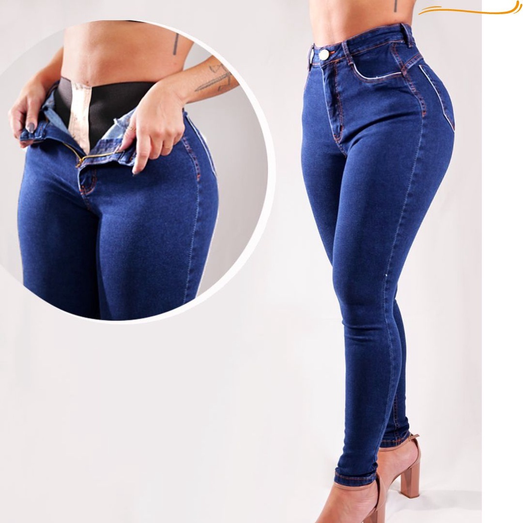 Calça Jeans Lycra Super Lipo Modelos Com Cinta Modeladora Levanta Bumbum 38 Ao 56