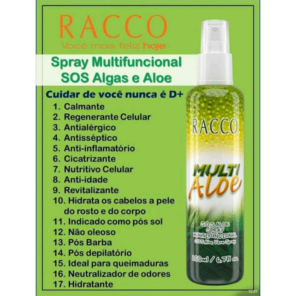 sos aloe spray Racco-multifunções para cabelo, rosto e corpo e o melhor pós-sol
